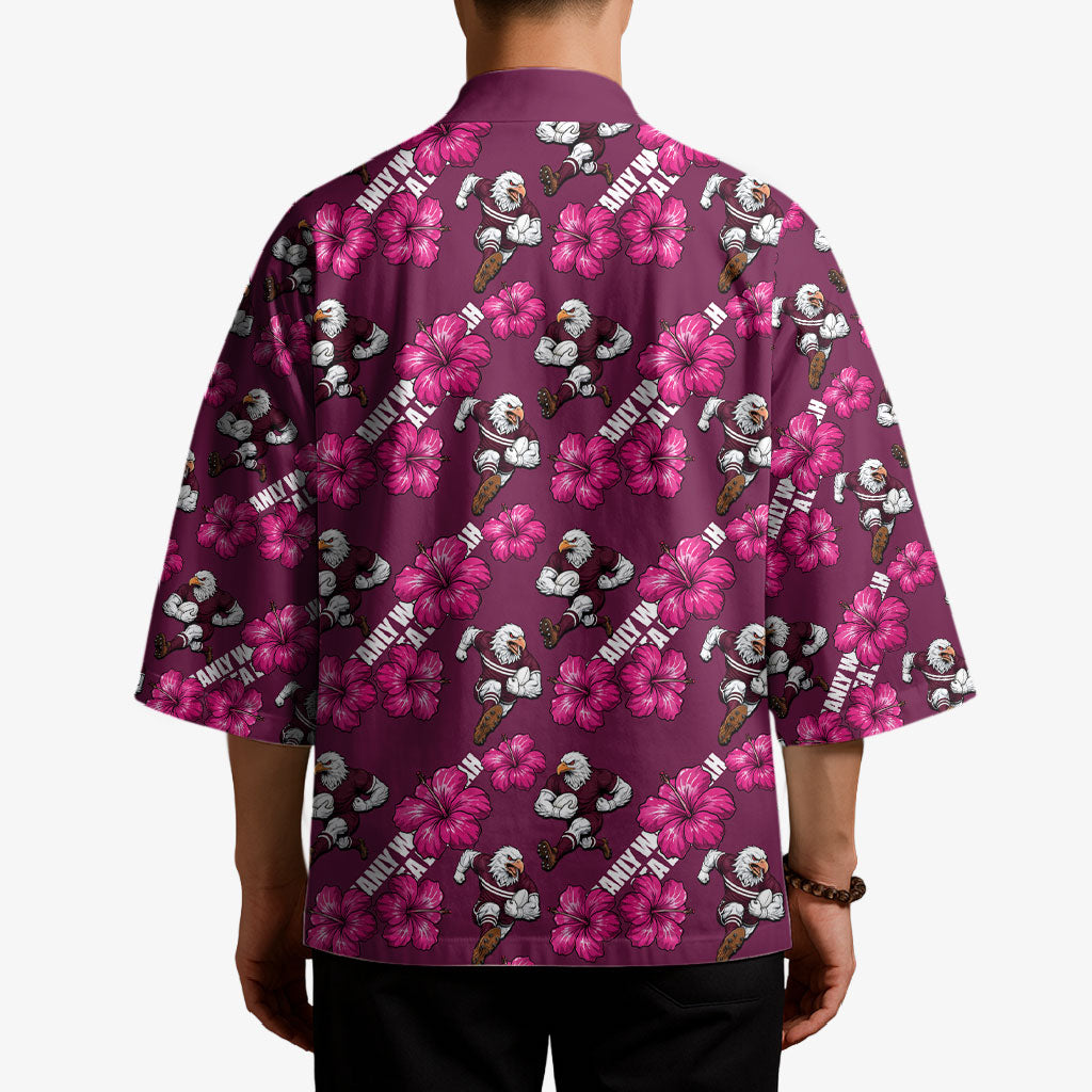 Manly Warringah Sea Eagles Kimono Tropical Hibiscus Floral Seamless Rugby Mascot
