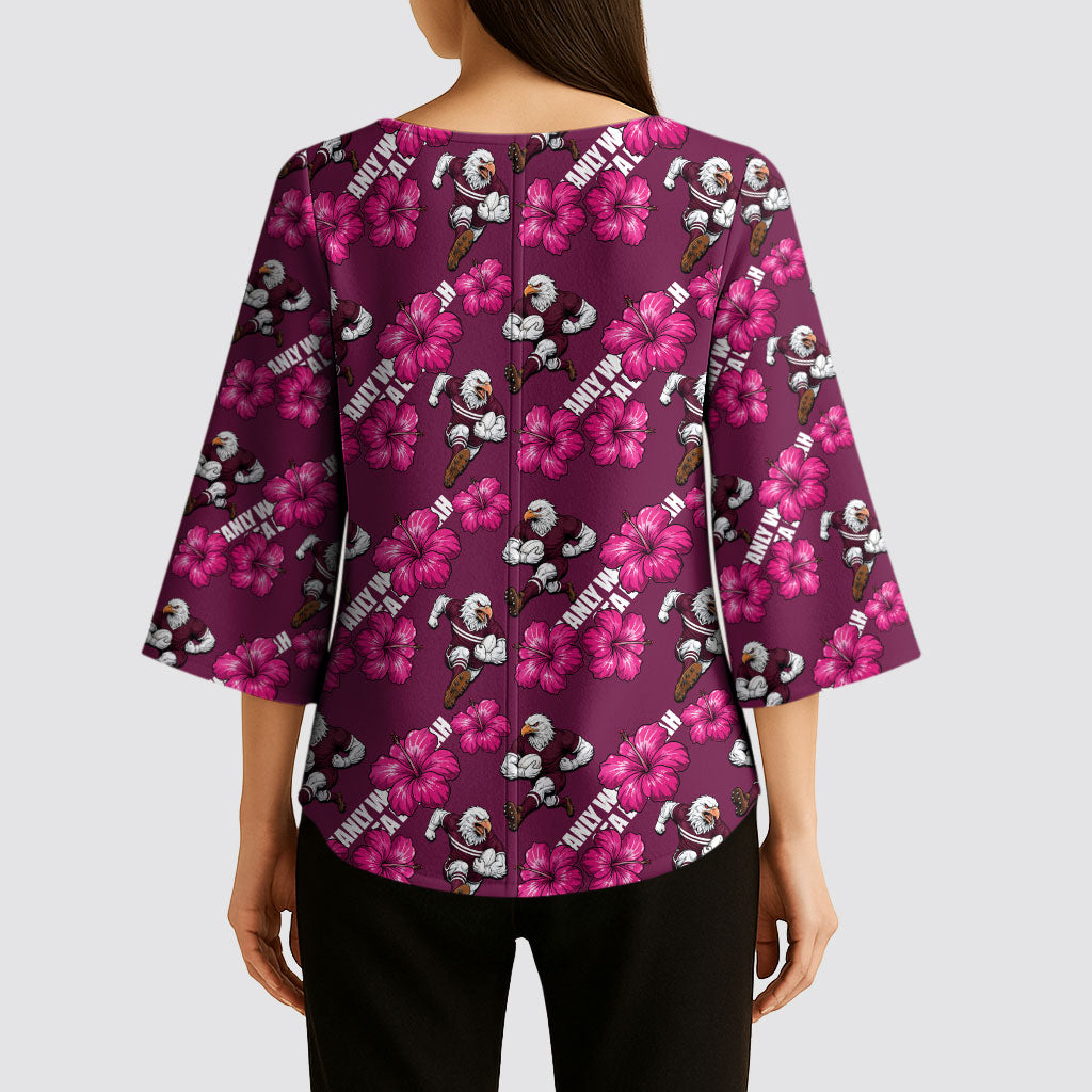 Manly Warringah Sea Eagles Kimono Sleeve Blouse Tropical Hibiscus Floral Seamless Rugby Mascot
