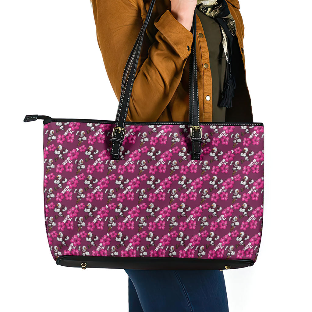 Manly Warringah Sea Eagles Leather Tote Bag Tropical Hibiscus Floral Seamless Rugby Mascot