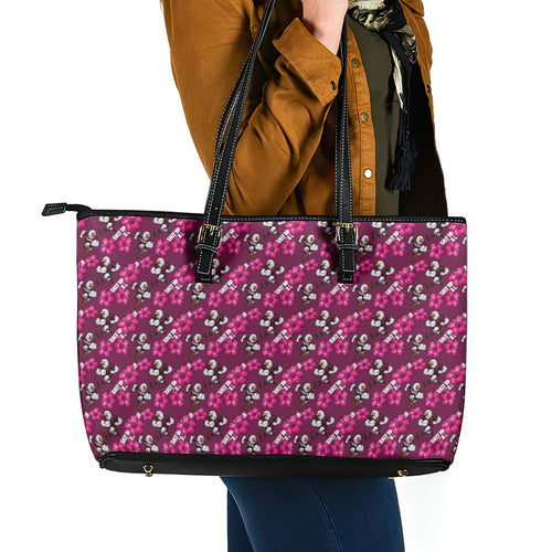 Manly Warringah Sea Eagles Leather Tote Bag Tropical Hibiscus Floral Seamless Rugby Mascot