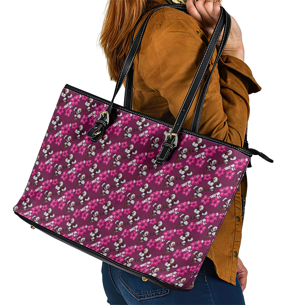 Manly Warringah Sea Eagles Leather Tote Bag Tropical Hibiscus Floral Seamless Rugby Mascot