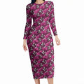 Manly Warringah Sea Eagles Long Sleeve Bodycon Dress Tropical Hibiscus Floral Seamless Rugby Mascot
