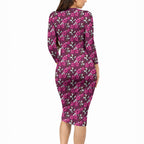 Manly Warringah Sea Eagles Long Sleeve Bodycon Dress Tropical Hibiscus Floral Seamless Rugby Mascot