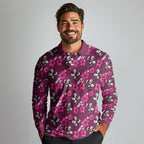 Manly Warringah Sea Eagles Long Sleeve Polo Shirt Tropical Hibiscus Floral Seamless Rugby Mascot