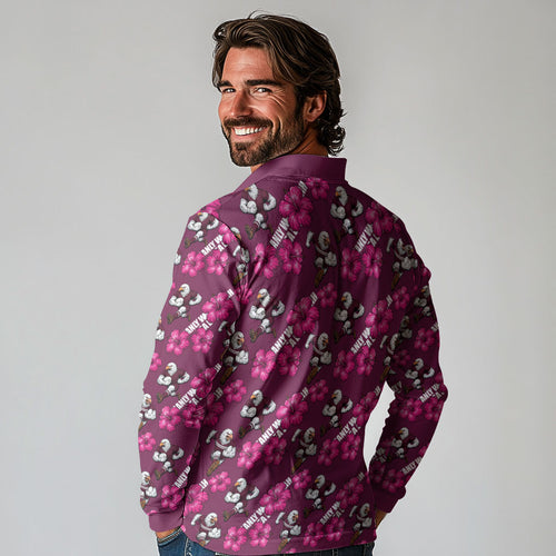 Manly Warringah Sea Eagles Long Sleeve Polo Shirt Tropical Hibiscus Floral Seamless Rugby Mascot