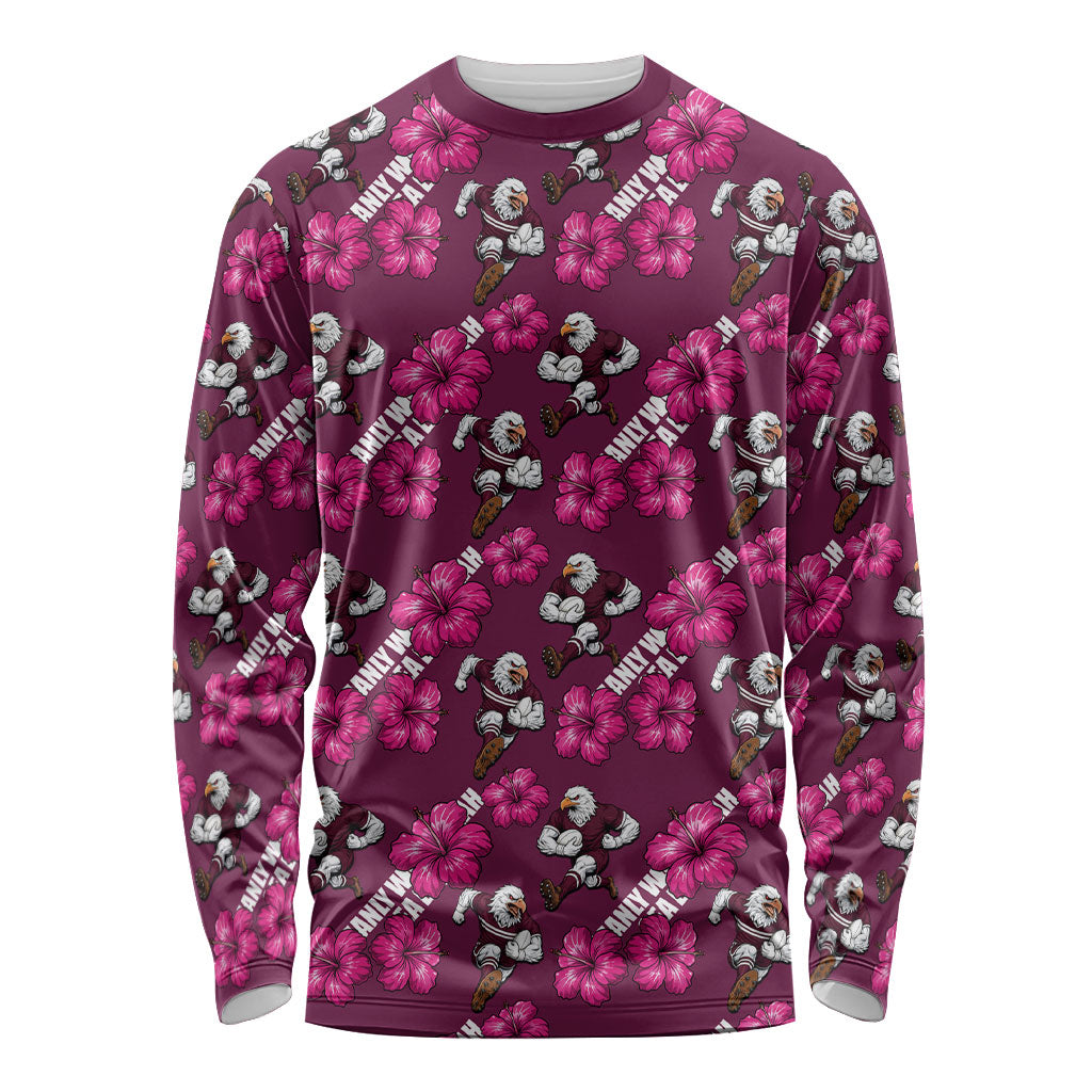 Manly Warringah Sea Eagles Long Sleeve Shirt Tropical Hibiscus Floral Seamless Rugby Mascot