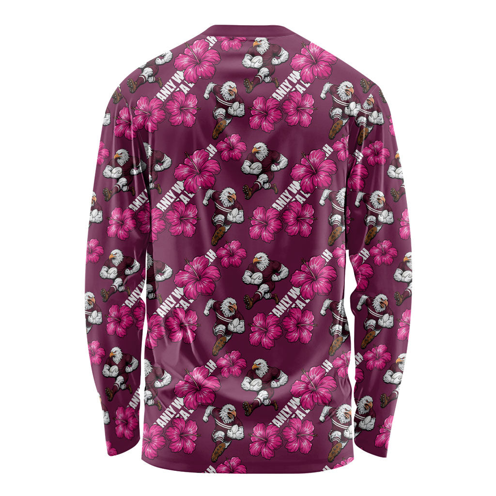 Manly Warringah Sea Eagles Long Sleeve Shirt Tropical Hibiscus Floral Seamless Rugby Mascot