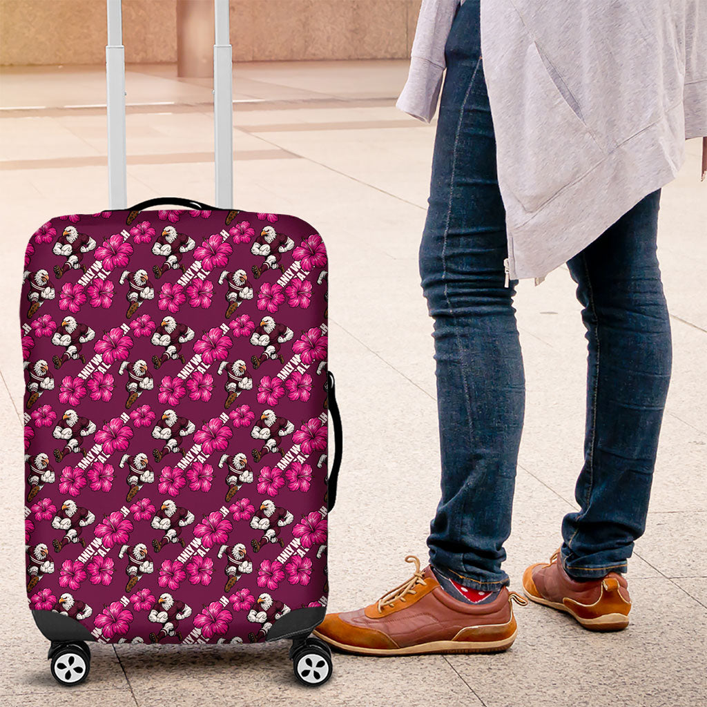 Manly Warringah Sea Eagles Luggage Cover Tropical Hibiscus Floral Seamless Rugby Mascot