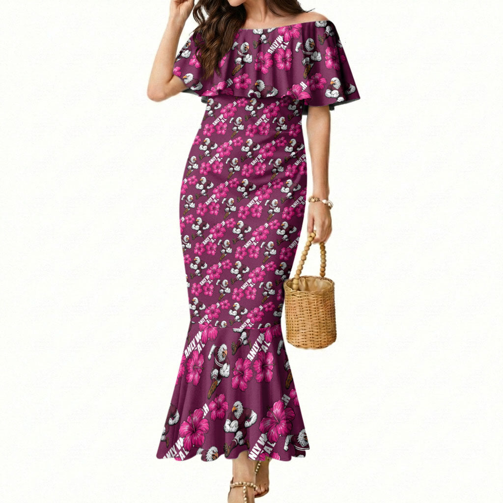 Manly Warringah Sea Eagles Mermaid Dress Tropical Hibiscus Floral Seamless Rugby Mascot