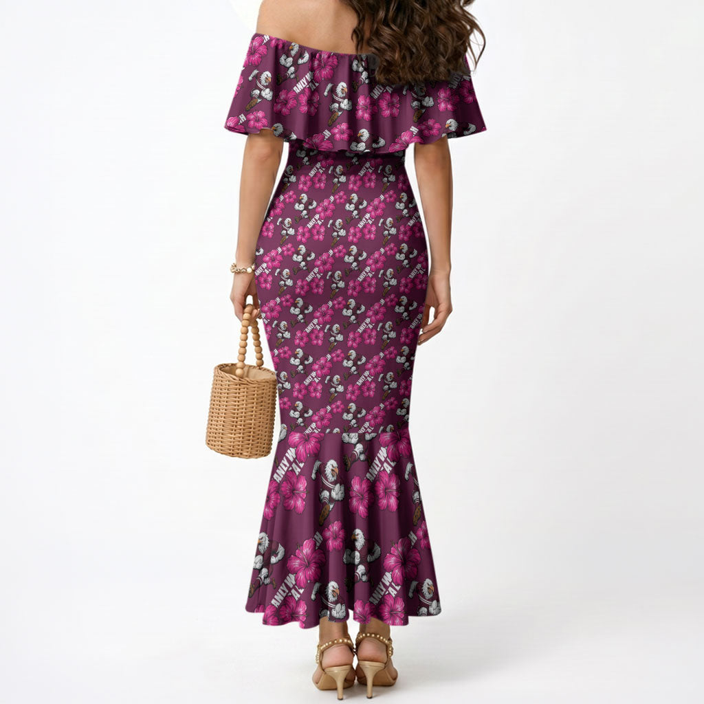 Manly Warringah Sea Eagles Mermaid Dress Tropical Hibiscus Floral Seamless Rugby Mascot