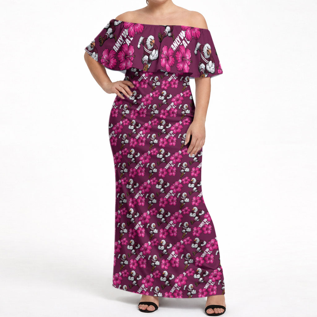 Manly Warringah Sea Eagles Off Shoulder Maxi Dress Tropical Hibiscus Floral Seamless Rugby Mascot