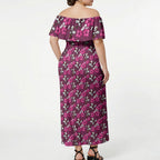 Manly Warringah Sea Eagles Off Shoulder Maxi Dress Tropical Hibiscus Floral Seamless Rugby Mascot