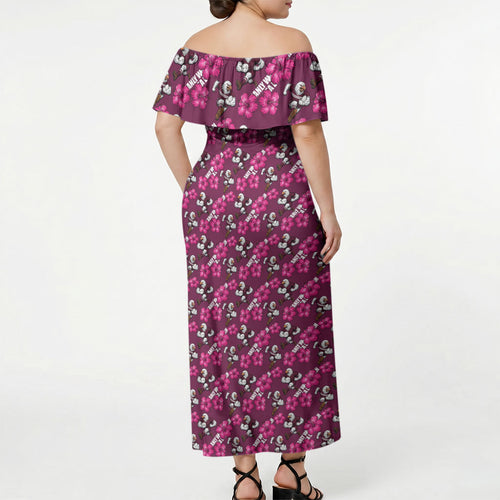 Manly Warringah Sea Eagles Off Shoulder Maxi Dress Tropical Hibiscus Floral Seamless Rugby Mascot