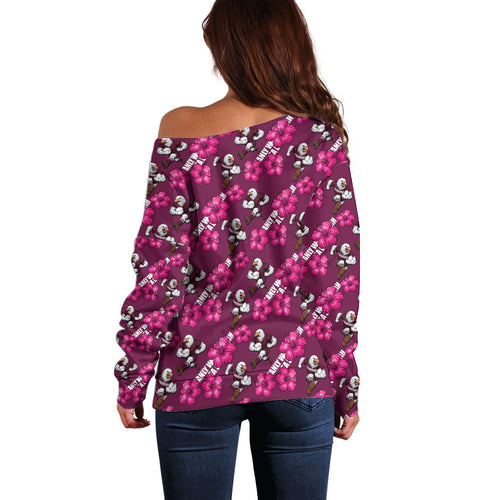 Manly Warringah Sea Eagles Off Shoulder Sweater Tropical Hibiscus Floral Seamless Rugby Mascot