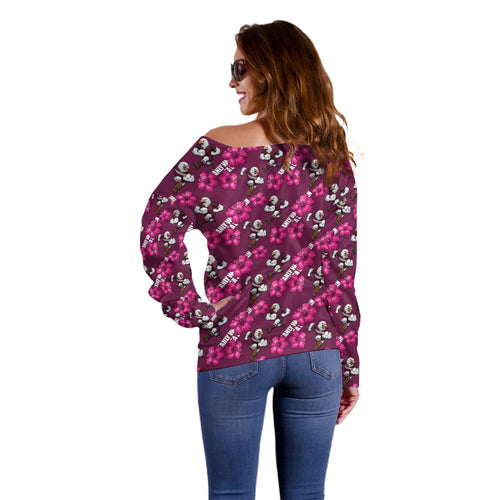 Manly Warringah Sea Eagles Off Shoulder Sweater Tropical Hibiscus Floral Seamless Rugby Mascot