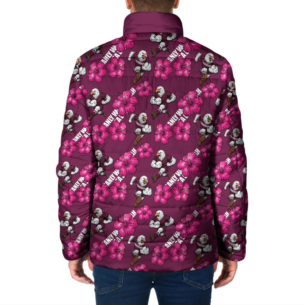 Manly Warringah Sea Eagles Padded Jacket Tropical Hibiscus Floral Seamless Rugby Mascot
