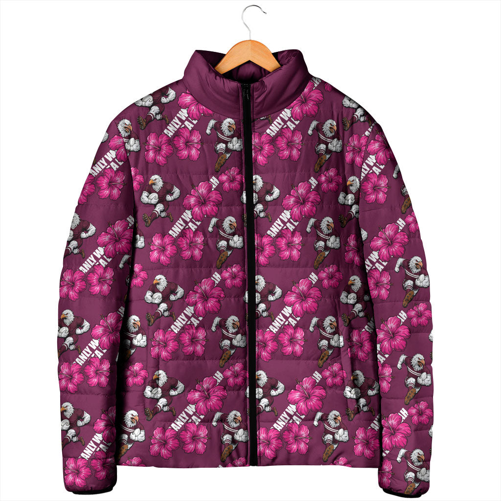 Manly Warringah Sea Eagles Padded Jacket Tropical Hibiscus Floral Seamless Rugby Mascot