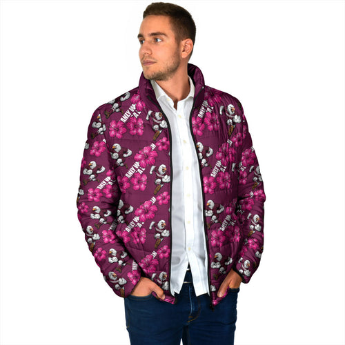 Manly Warringah Sea Eagles Padded Jacket Tropical Hibiscus Floral Seamless Rugby Mascot