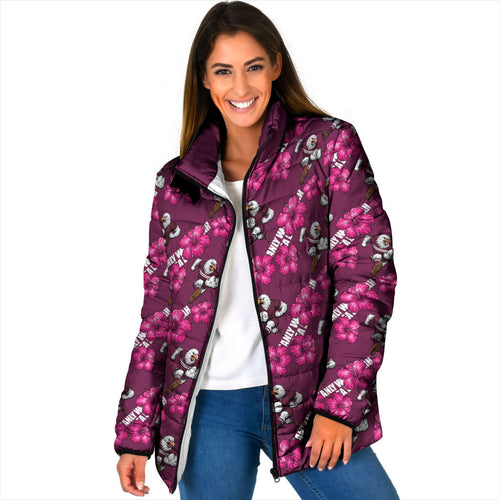 Manly Warringah Sea Eagles Padded Jacket Tropical Hibiscus Floral Seamless Rugby Mascot