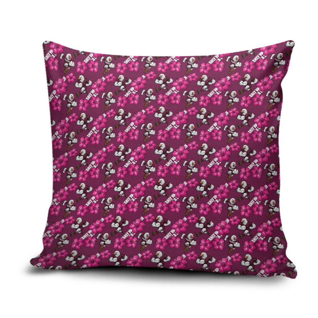 Manly Warringah Sea Eagles Pillow Cover Tropical Hibiscus Floral Seamless Rugby Mascot