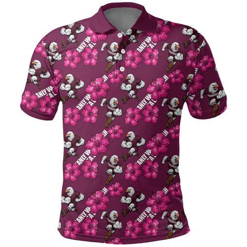 Manly Warringah Sea Eagles Polo Shirt Tropical Hibiscus Floral Seamless Rugby Mascot