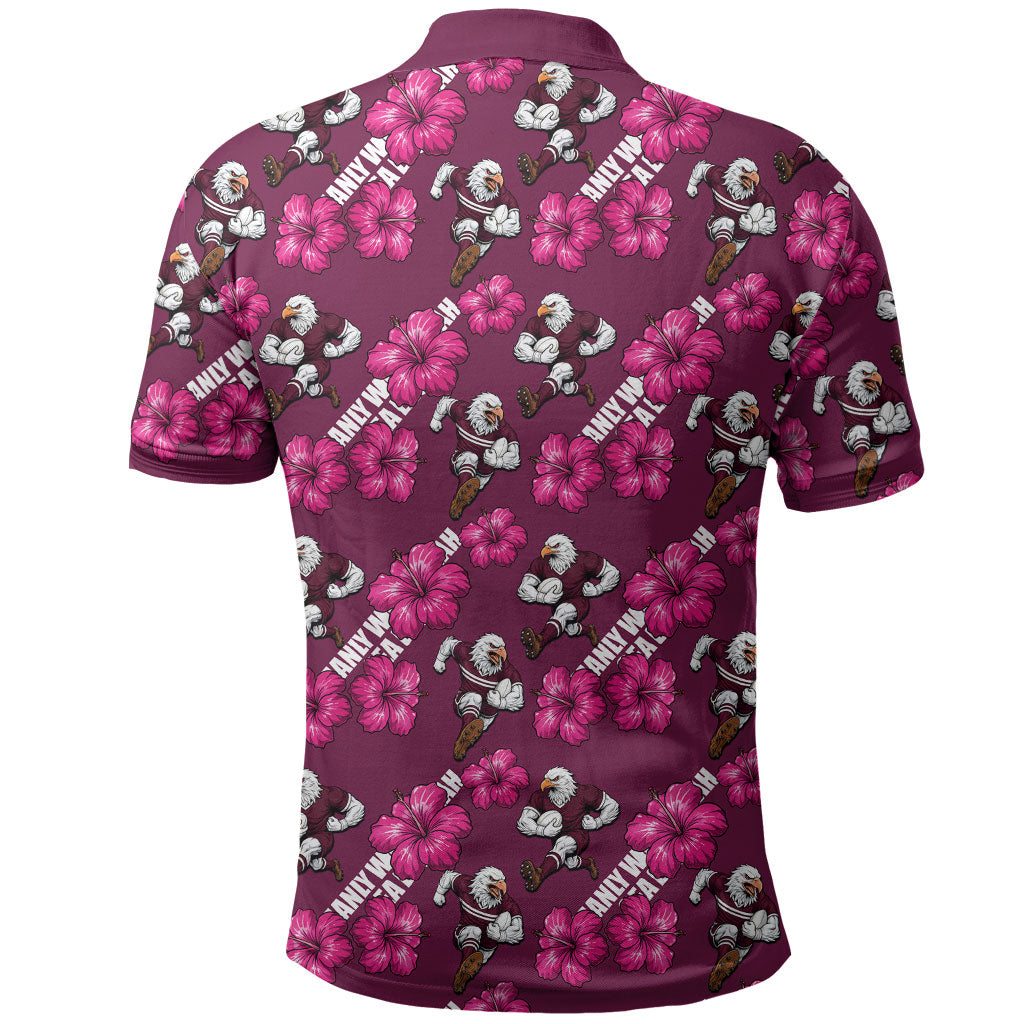 Manly Warringah Sea Eagles Polo Shirt Tropical Hibiscus Floral Seamless Rugby Mascot