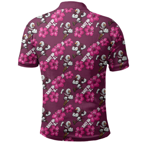 Manly Warringah Sea Eagles Polo Shirt Tropical Hibiscus Floral Seamless Rugby Mascot
