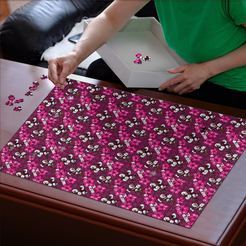Manly Warringah Sea Eagles Puzzle Tropical Hibiscus Floral Seamless Rugby Mascot