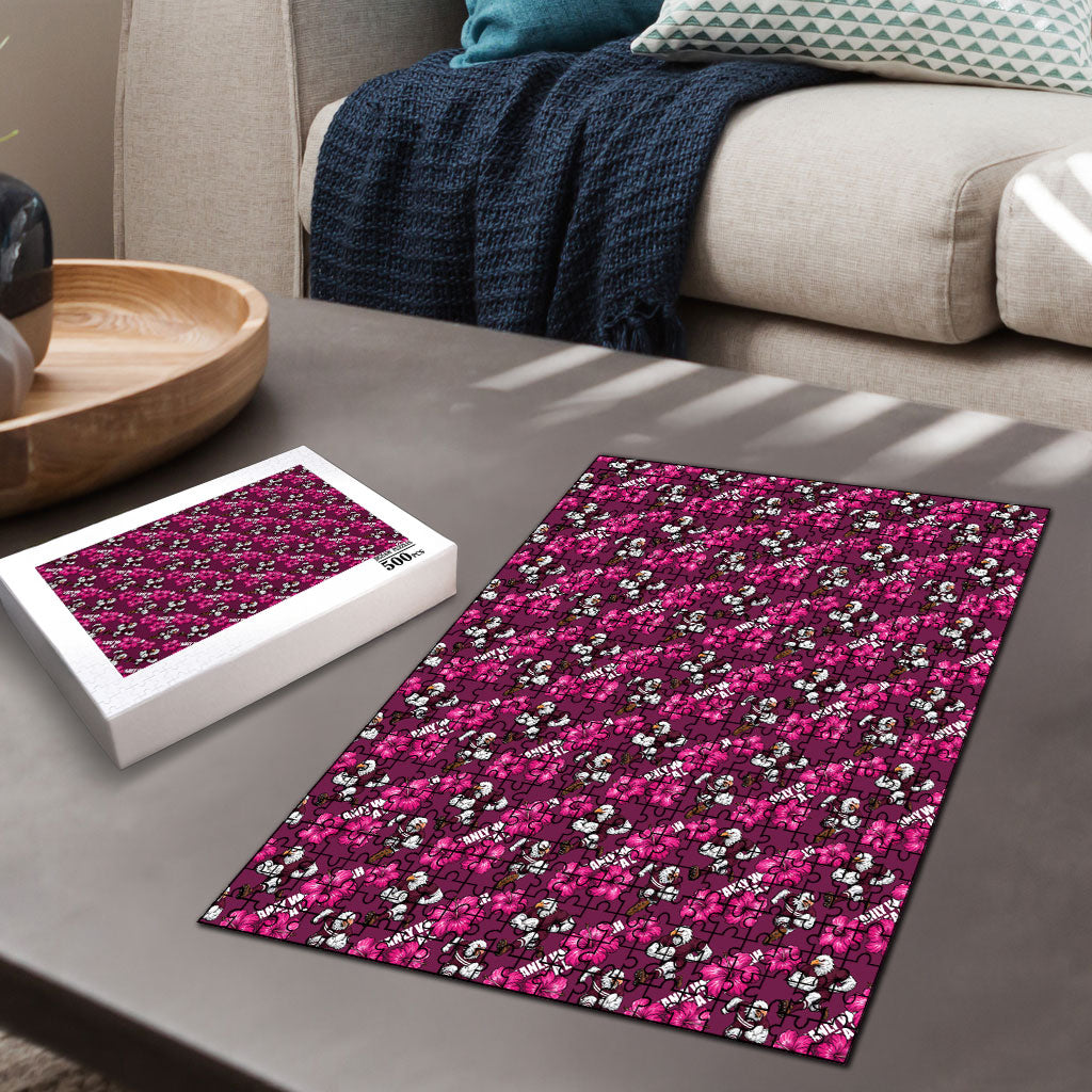 Manly Warringah Sea Eagles Puzzle Tropical Hibiscus Floral Seamless Rugby Mascot