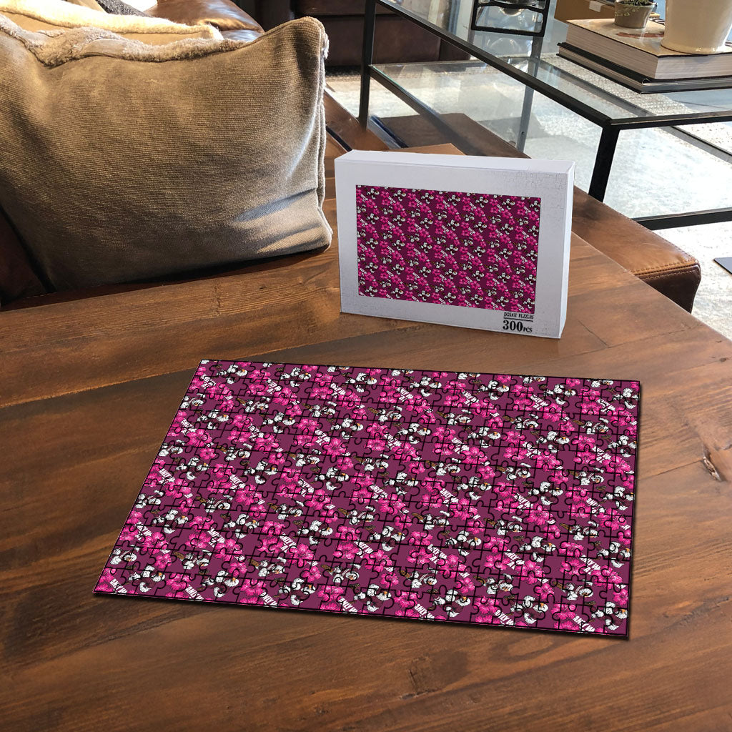 Manly Warringah Sea Eagles Puzzle Tropical Hibiscus Floral Seamless Rugby Mascot