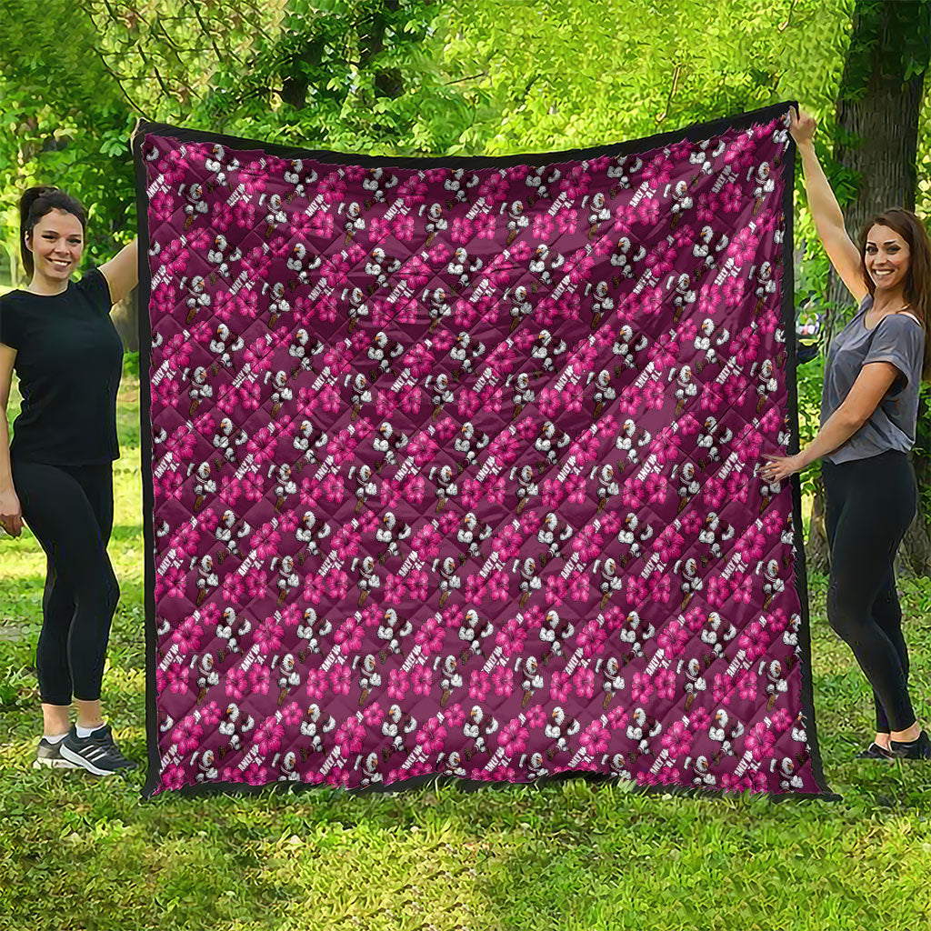 Manly Warringah Sea Eagles Quilt Tropical Hibiscus Floral Seamless Rugby Mascot