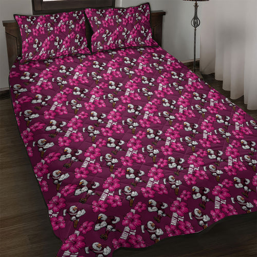 Manly Warringah Sea Eagles Quilt Bed Set Tropical Hibiscus Floral Seamless Rugby Mascot