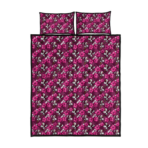 Manly Warringah Sea Eagles Quilt Bed Set Tropical Hibiscus Floral Seamless Rugby Mascot