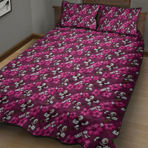 Manly Warringah Sea Eagles Quilt Bed Set Tropical Hibiscus Floral Seamless Rugby Mascot