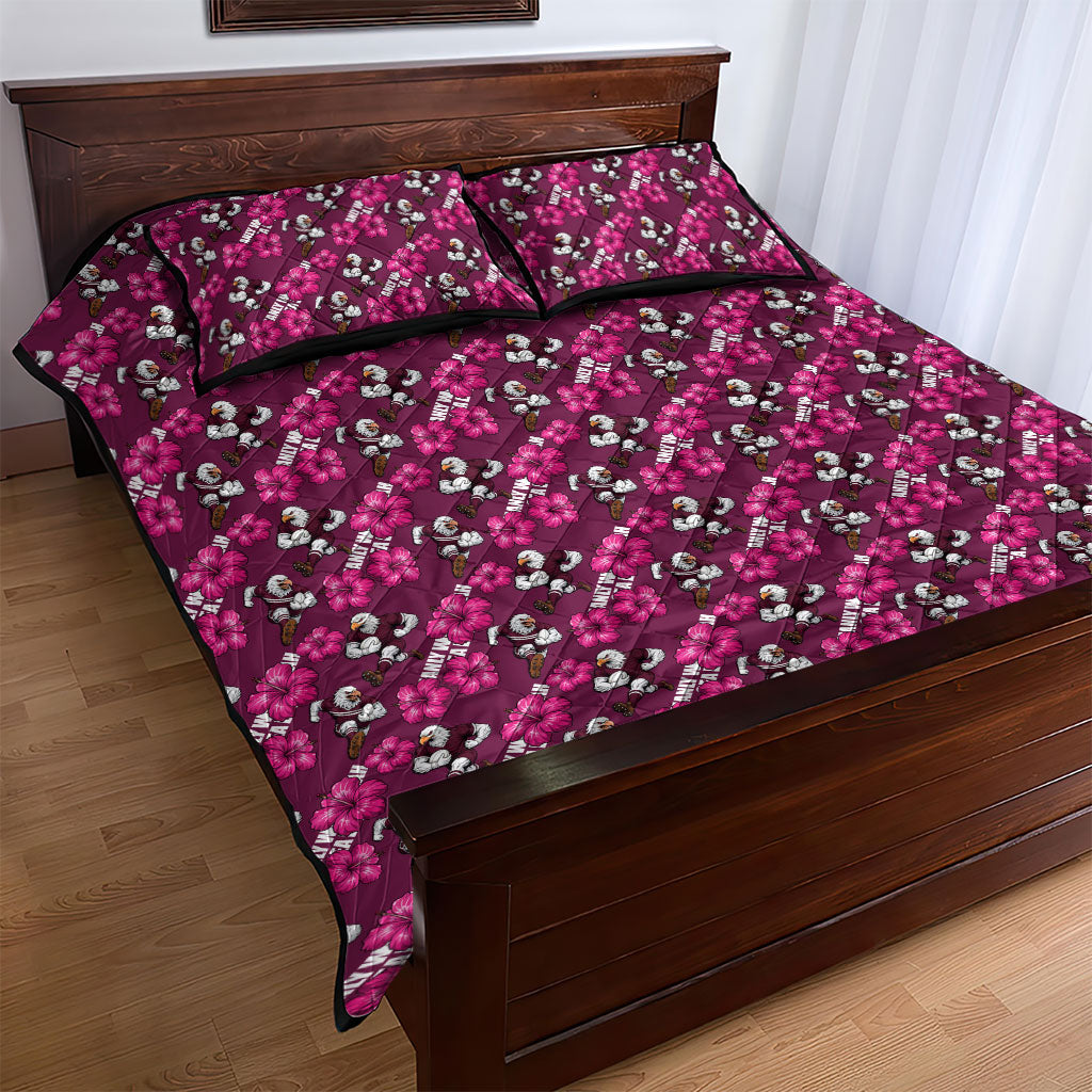 Manly Warringah Sea Eagles Quilt Bed Set Tropical Hibiscus Floral Seamless Rugby Mascot