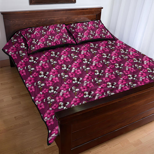 Manly Warringah Sea Eagles Quilt Bed Set Tropical Hibiscus Floral Seamless Rugby Mascot