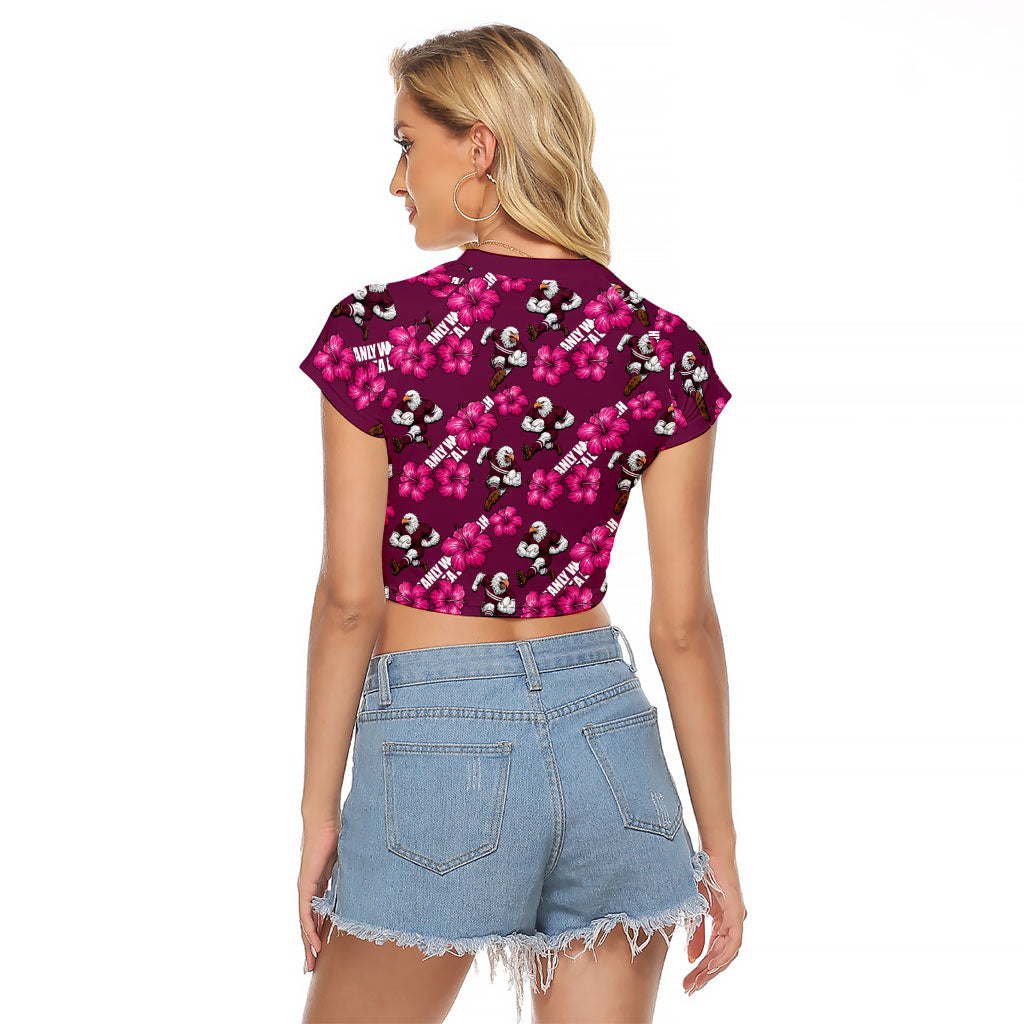 Manly Warringah Sea Eagles Raglan Cropped T Shirt Tropical Hibiscus Floral Seamless Rugby Mascot