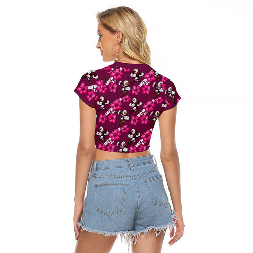 Manly Warringah Sea Eagles Raglan Cropped T Shirt Tropical Hibiscus Floral Seamless Rugby Mascot