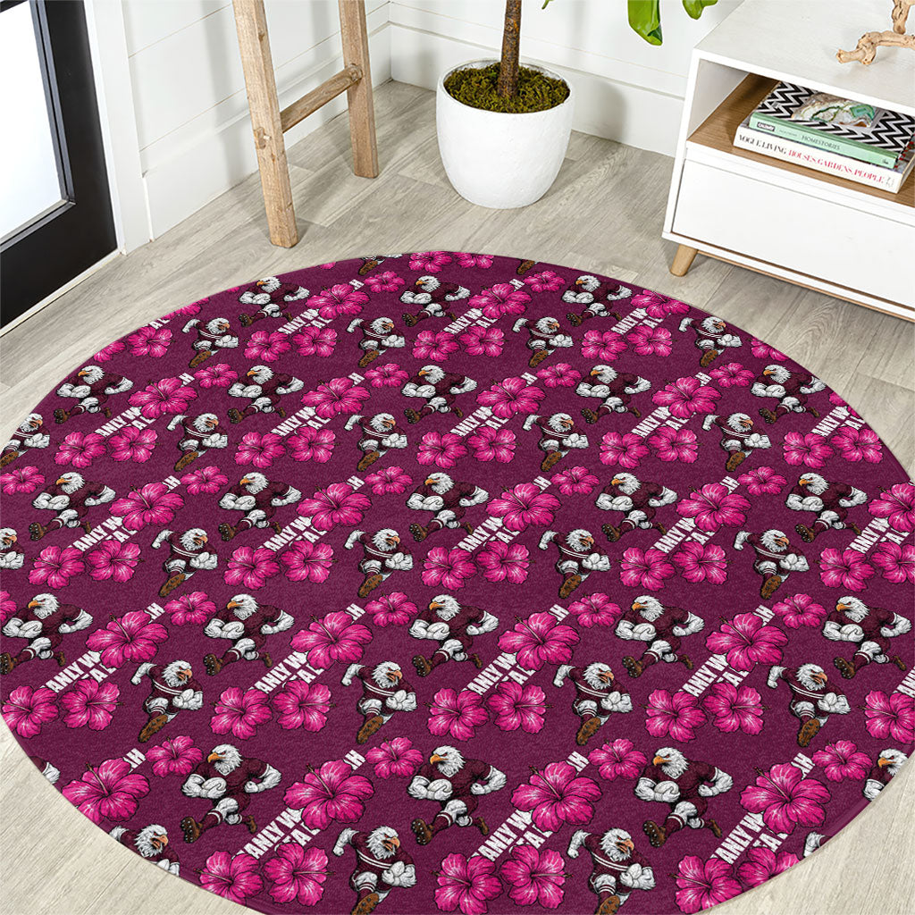 Manly Warringah Sea Eagles Round Carpet Tropical Hibiscus Floral Seamless Rugby Mascot