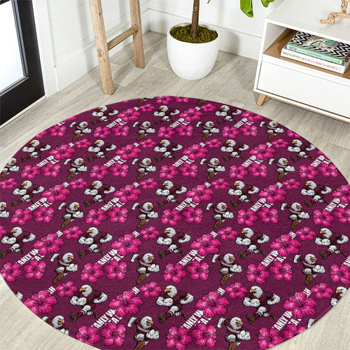 Manly Warringah Sea Eagles Round Carpet Tropical Hibiscus Floral Seamless Rugby Mascot