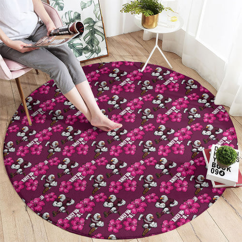 Manly Warringah Sea Eagles Round Carpet Tropical Hibiscus Floral Seamless Rugby Mascot