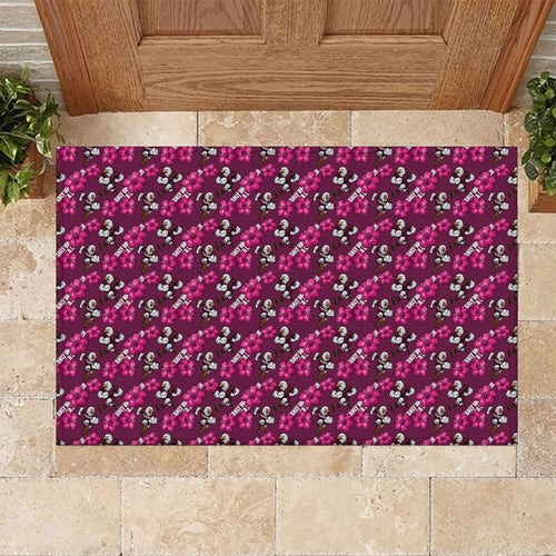 Manly Warringah Sea Eagles Rubber Doormat Tropical Hibiscus Floral Seamless Rugby Mascot