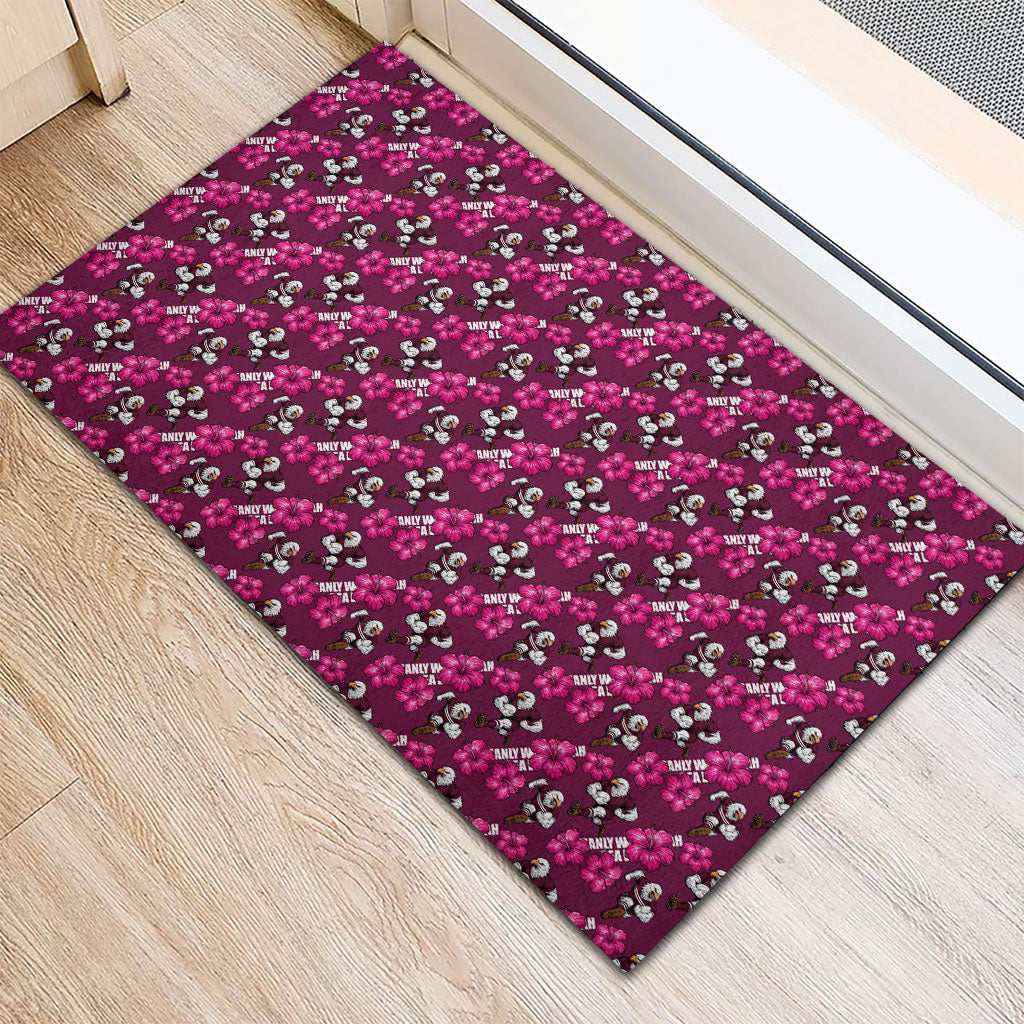 Manly Warringah Sea Eagles Rubber Doormat Tropical Hibiscus Floral Seamless Rugby Mascot
