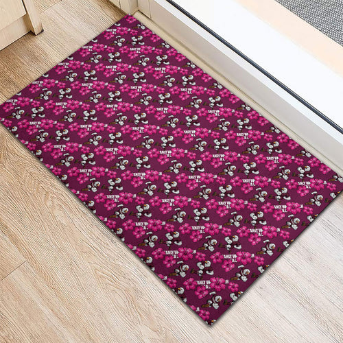 Manly Warringah Sea Eagles Rubber Doormat Tropical Hibiscus Floral Seamless Rugby Mascot