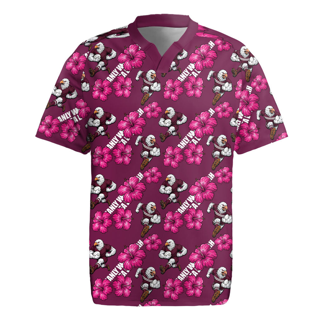 Manly Warringah Sea Eagles Rugby Jersey Tropical Hibiscus Floral Seamless Rugby Mascot