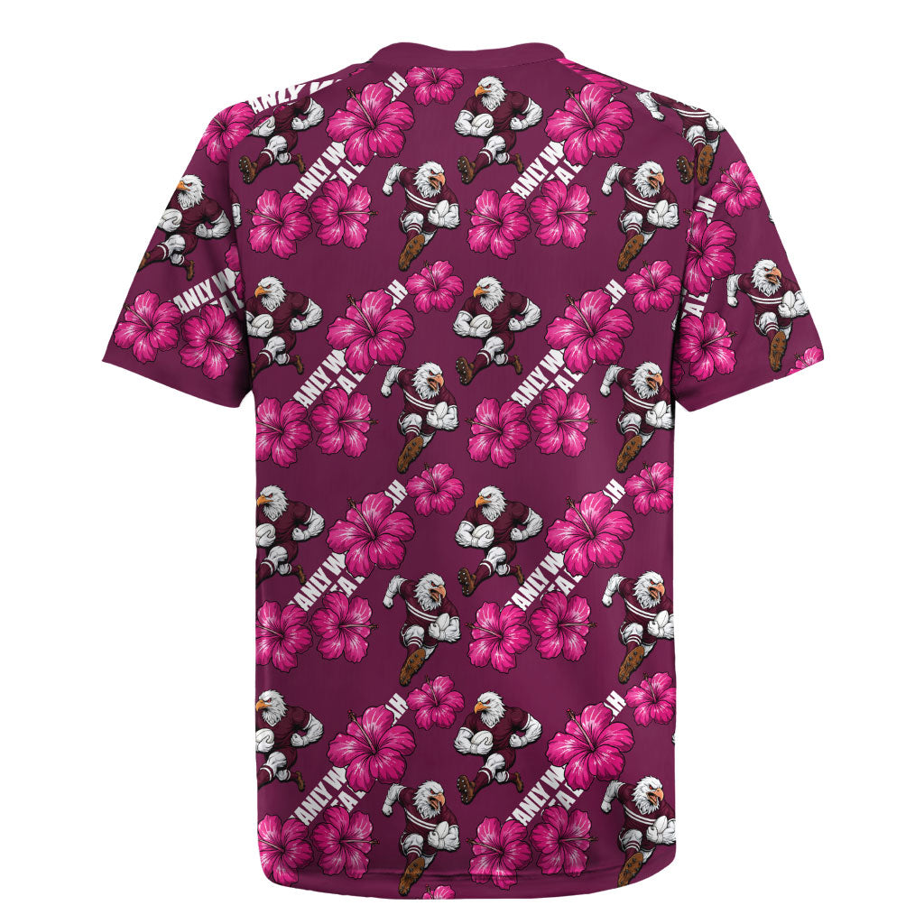 Manly Warringah Sea Eagles Rugby Jersey Tropical Hibiscus Floral Seamless Rugby Mascot