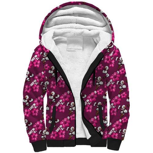 Manly Warringah Sea Eagles Sherpa Hoodie Tropical Hibiscus Floral Seamless Rugby Mascot
