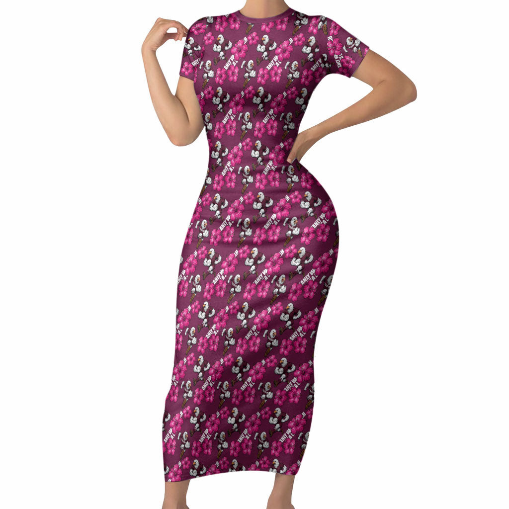 Manly Warringah Sea Eagles Short Sleeve Bodycon Dress Tropical Hibiscus Floral Seamless Rugby Mascot