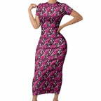 Manly Warringah Sea Eagles Short Sleeve Bodycon Dress Tropical Hibiscus Floral Seamless Rugby Mascot