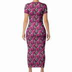 Manly Warringah Sea Eagles Short Sleeve Bodycon Dress Tropical Hibiscus Floral Seamless Rugby Mascot